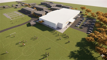 Architectural render of the preliminary indoor sports courts concept: Burnie High